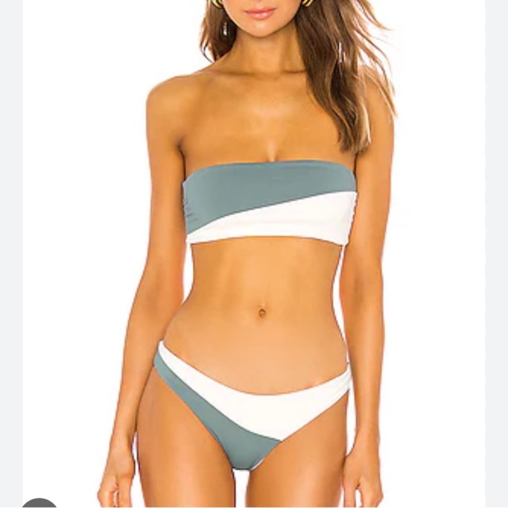 TAVIK SWIMWEAR Moon Bandeau Bikini in Bone & Blue Green